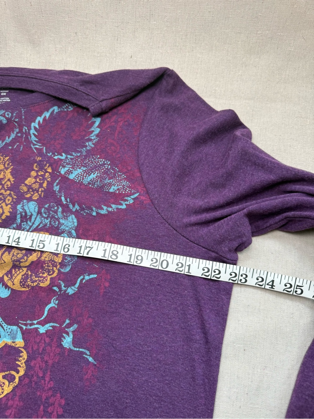 NWT Eggplant Heather Gold Turquoise Graphic Tee Top Long Sleeve Women's Plus 0X - Picture 6 of 9